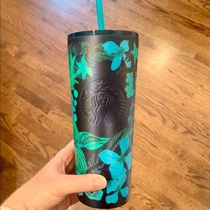 Starbucks "Lilly Rose" Teal Soft Touch Stainless Steel Venti Tumbler NWT